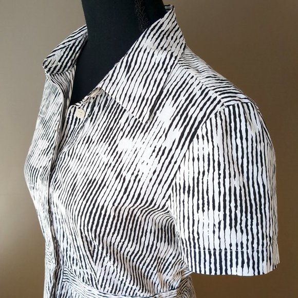 Club Monaco Black White Summer Abstract Printed Button Down Shirt - Picture 2 of 15
